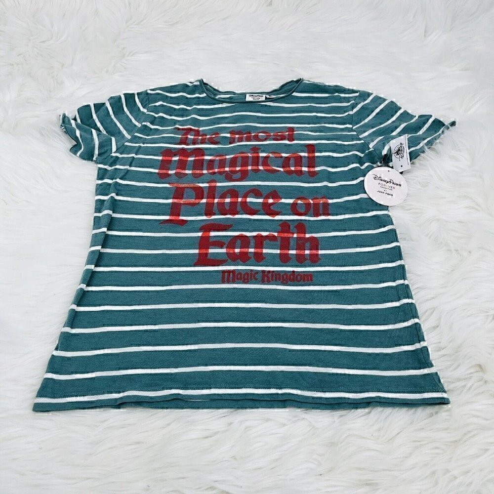 NEW Disney Parks T-Shirt Girls Size Large Most Magical Place on Earth Striped